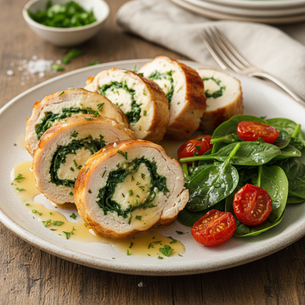 Herb-Infused Goat Cheese Chicken Roulade with Spinach recipe