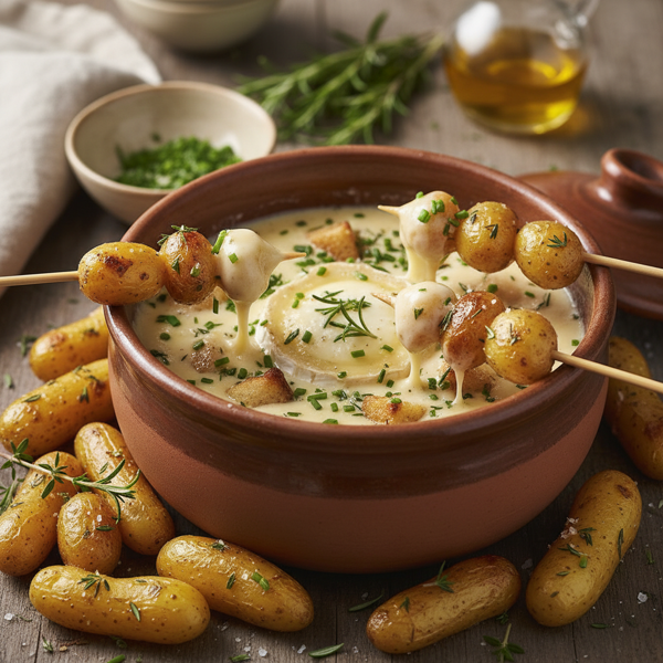 Herb-Infused Goat Cheese Fondue with Roasted Fingerling Potatoes recipe
