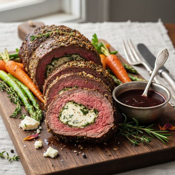 Herb-Infused Goat Cheese Stuffed Beef Tenderloin recipe