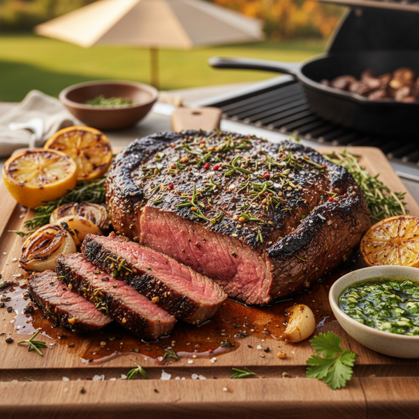 Herb-Infused Grilled Flank Steak with Garlic Shallot Marinade recipe