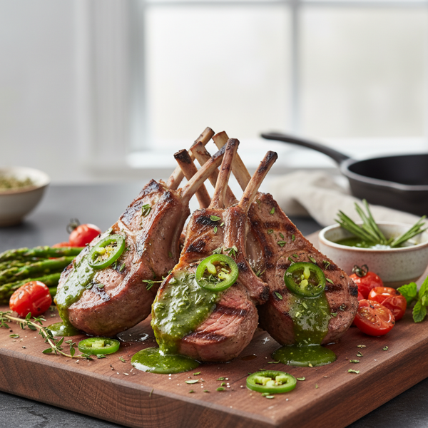 Herb-Infused Grilled Lamb Chops with Jalapeño Glaze recipe