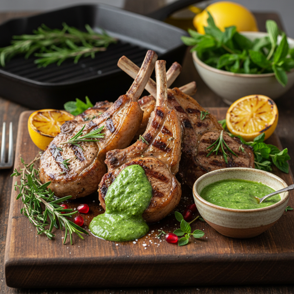 Herb-Infused Grilled Lamb Shoulder Chops with Zesty Mint Sauce recipe