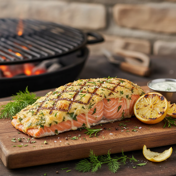 Herb-Infused Grilled Salmon with Parmesan Crust recipe