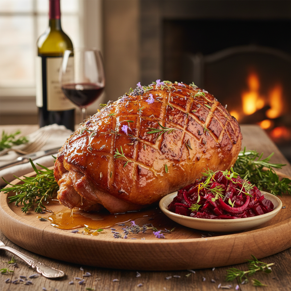 Herb-Infused Honey-Glazed Ham with Beet Relish recipe