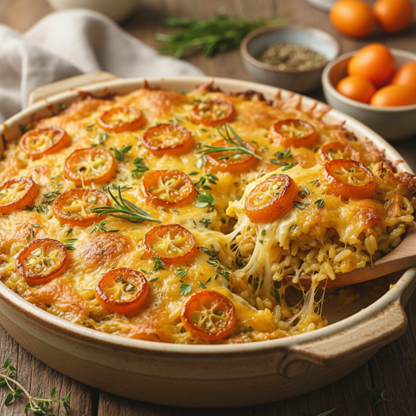 Herb-Infused Kumquat Rice Bake with Cheddar recipe