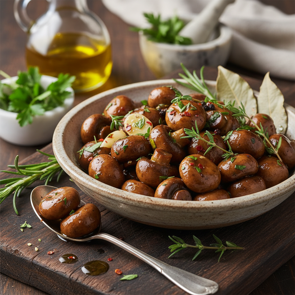 Herb-Infused Marinated Baby Mushrooms recipe