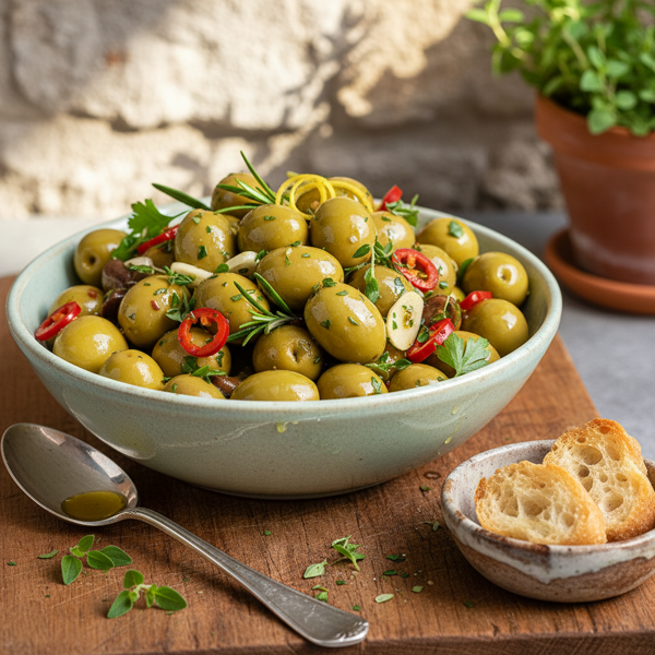 Herb-Infused Marinated Green Olives recipe