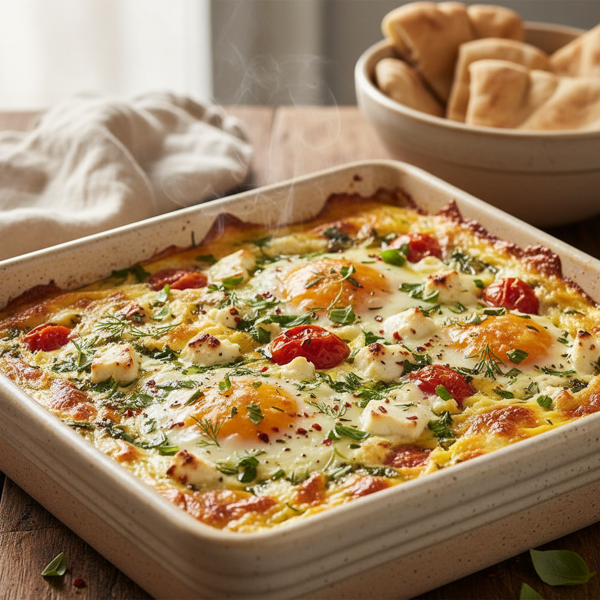 Herb-Infused Mediterranean Egg and Cheese Bake recipe