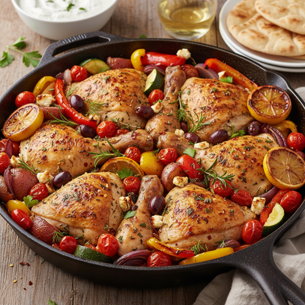 Herb-Infused One-Pan Greek Chicken with Roasted Vegetables recipe