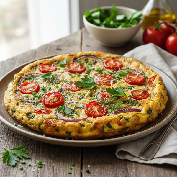 Herb-Infused Onion and Tomato Frittata recipe