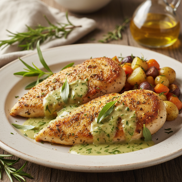 Herb-Infused Pan-Seared Chicken with Tarragon Vinegar Sauce recipe