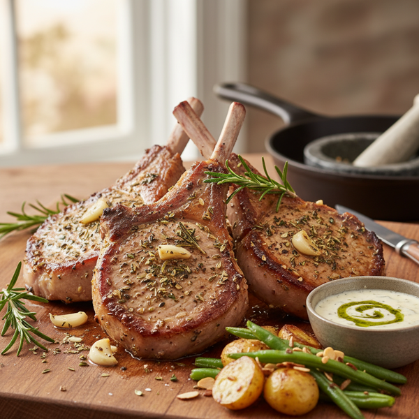 Herb-Infused Pan-Seared Veal Chops with Rosemary and Garlic recipe