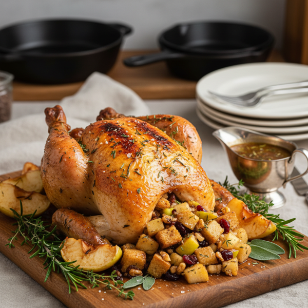 Herb-Infused Roast Chicken with Sweet Apple Stuffing recipe
