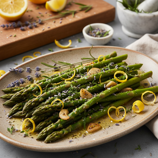 Herb-Infused Roasted Asparagus with Lavender, Lemon Zest, and Garlic recipe