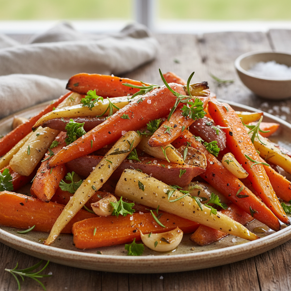 Herb-Infused Roasted Carrots, Parsnips, and Sweet Potatoes recipe