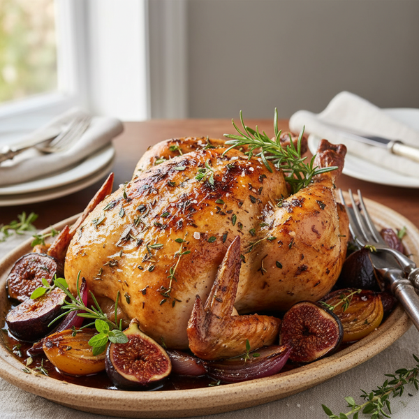 Herb-Infused Roasted Chicken with Caramelized Figs and Onions recipe