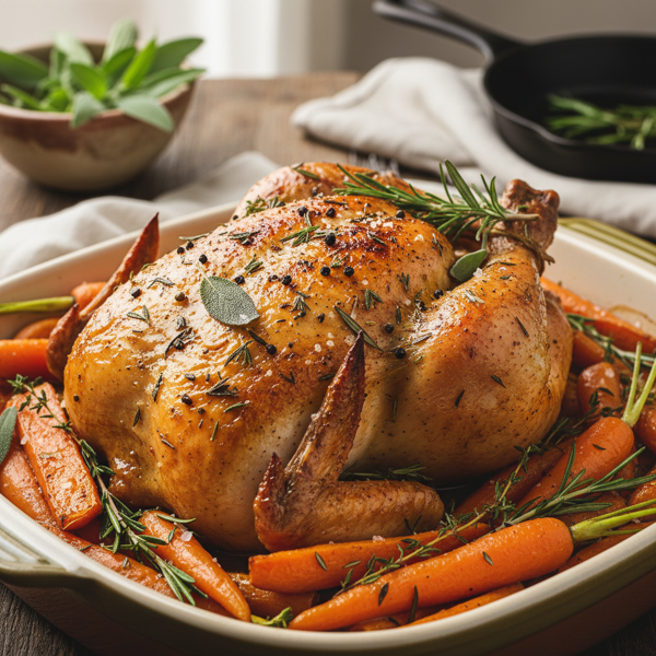 Herb-Infused Roasted Chicken with Sweet Potatoes and Carrots recipe