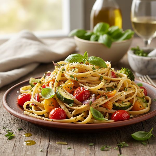 Herb-Infused Roasted Vegetable Linguine with Fresh Basil recipe