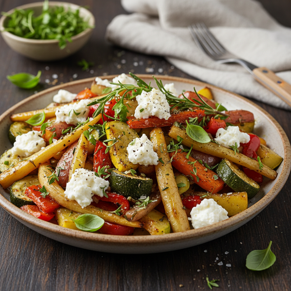 Herb-Infused Roasted Vegetables with Crumbled Goat Cheese recipe