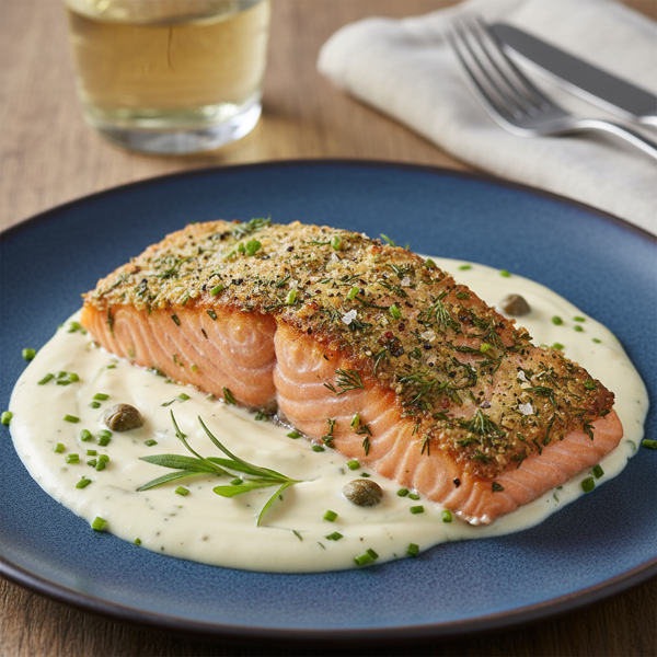Herb-Infused Salmon with Creamy White Wine Sauce recipe