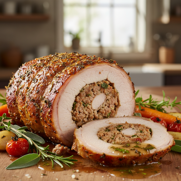 Herb-Infused Sausage-Stuffed Pork Loin recipe