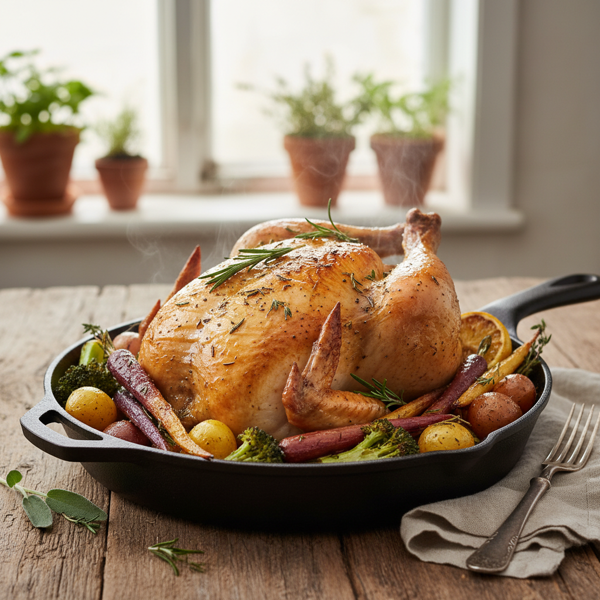 Herb-Infused Skillet Roast Chicken with Seasonal Veggies recipe