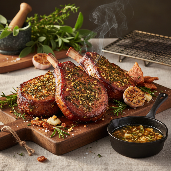 Herb-Infused Smoked Pork Chops with Garlic and Rosemary recipe