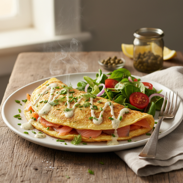 Herb-Infused Smoked Salmon Omelet Delicacy recipe