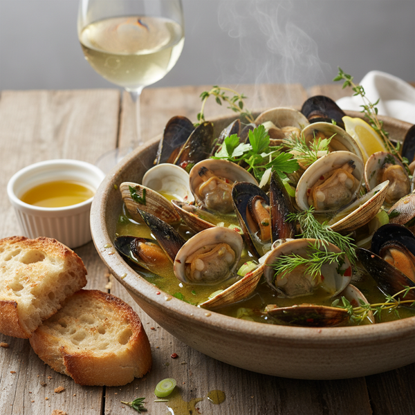 Herb-Infused Steamed Clams and Mussels recipe