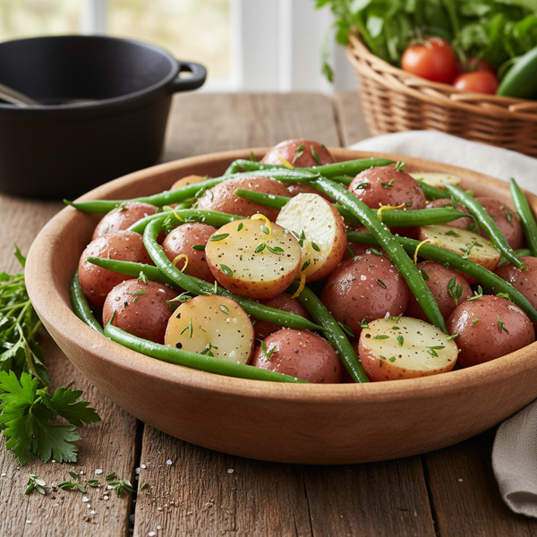 Herb-Infused Steamed Red Potatoes & Fresh Green Beans recipe