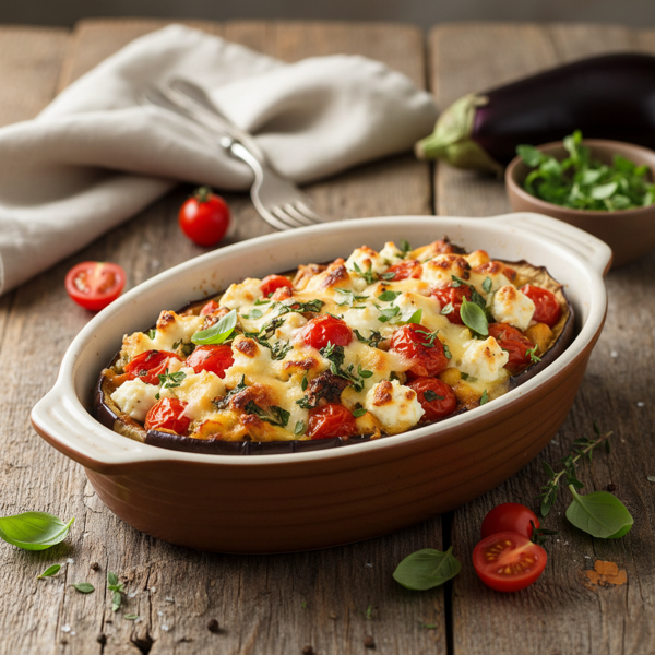 Herb-Infused Stuffed Eggplant with Tomato and Cheese recipe