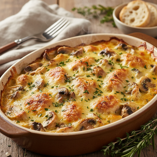 Herb-Infused Swiss Chicken and Mushroom Bake recipe