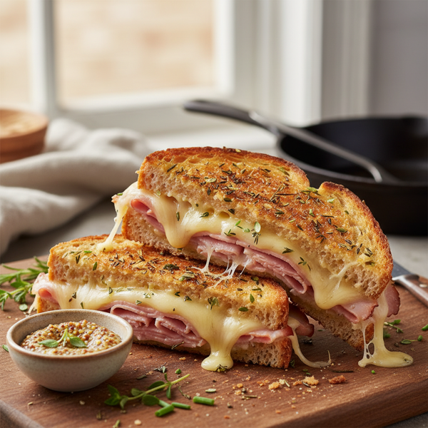 Herb-Infused Toasted Ham and Cheese Delight recipe
