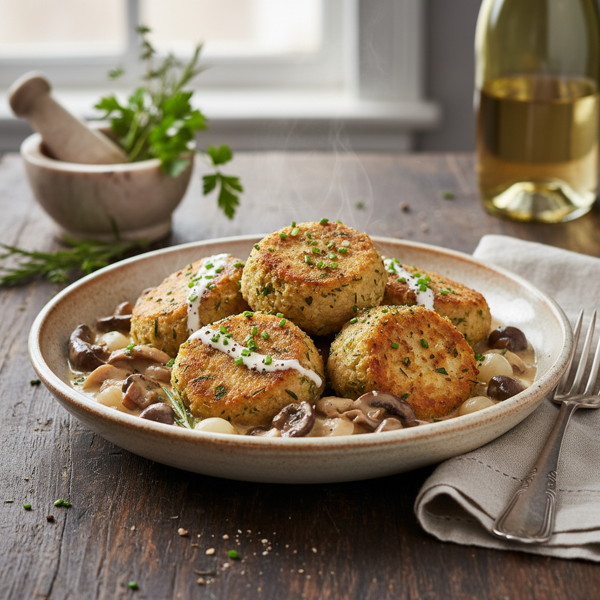 Herb-Infused Turkey Croquettes in Savory Mushroom Cream Sauce recipe