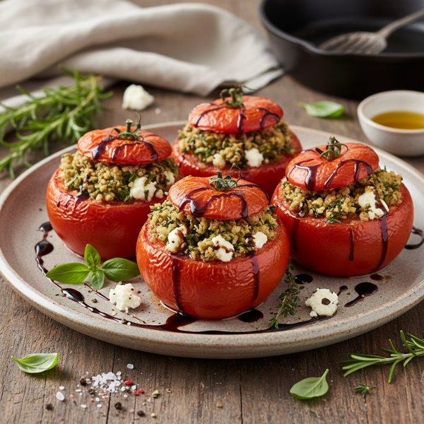 Herb-Stuffed Roasted Tomatoes with Goat Cheese and Balsamic Drizzle recipe