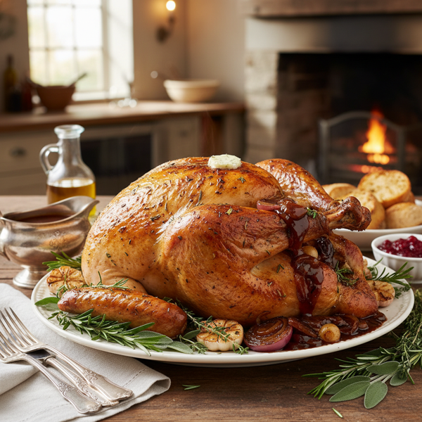 Herb Butter Roasted Turkey with Balsamic Onion Gravy recipe