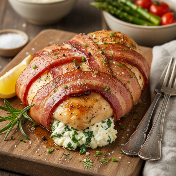 Herb and Cheese Stuffed Bacon-Wrapped Chicken recipe