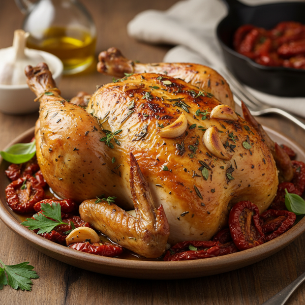 Herb and Garlic Infused Roast Chicken with Sun-Dried Tomatoes recipe