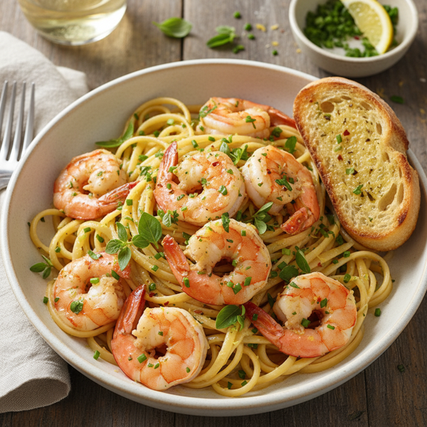 Herbaceous Shrimp Scampi with Fresh Linguine recipe