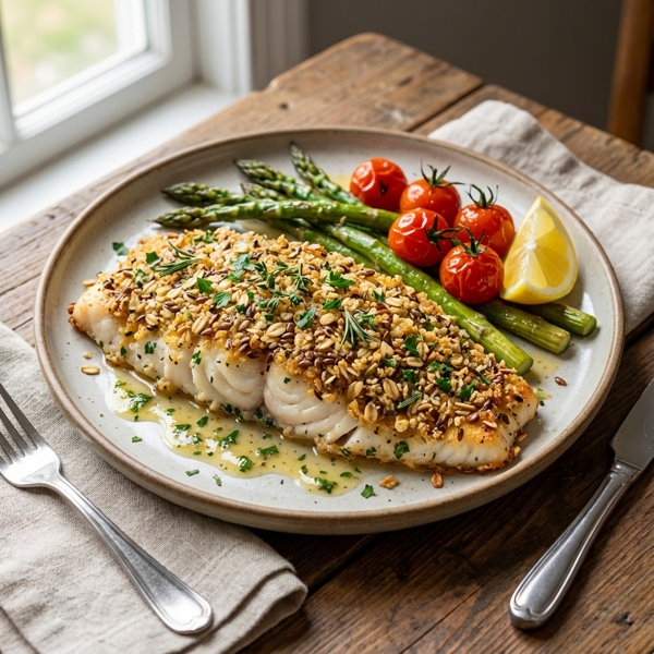 Herbed Flax & Oat-Crusted Tilapia recipe