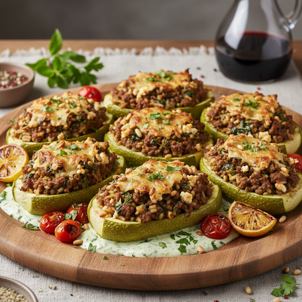 Herbed Lamb-Stuffed Zucchini Boats recipe