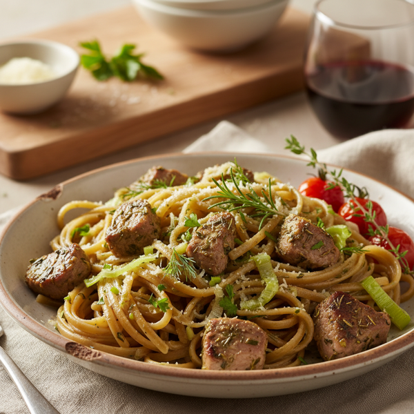 Herbed Lamb and Leek Linguini Delight recipe