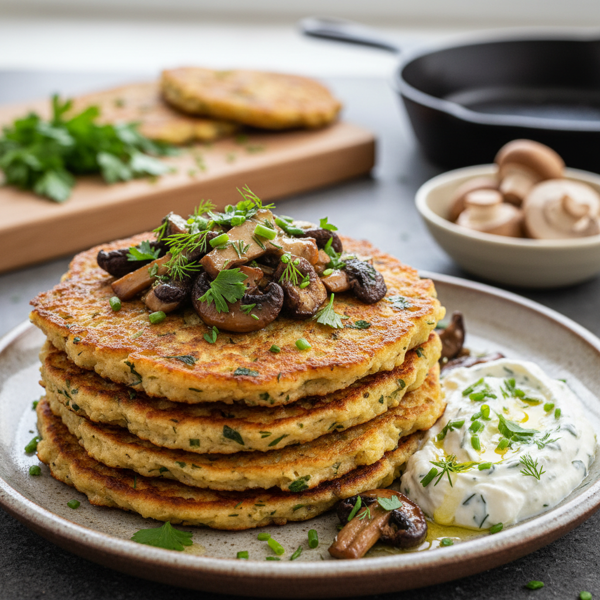 Herbed Mushroom Matzo Pancakes recipe