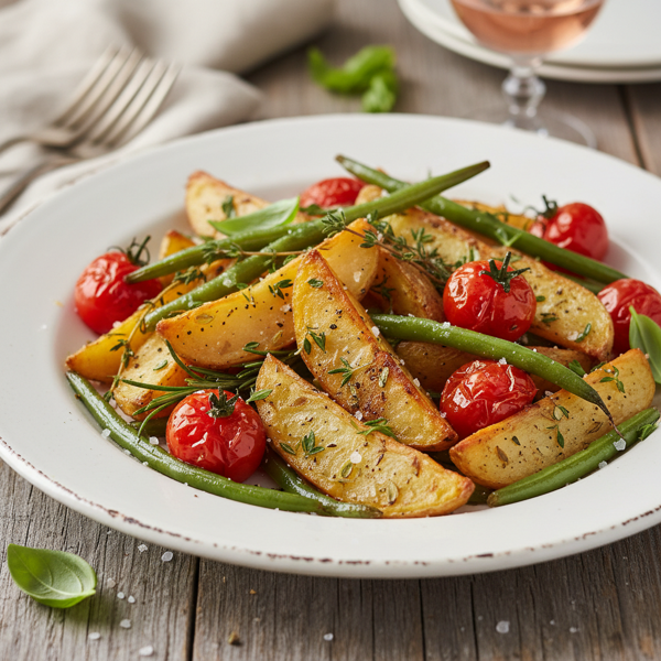 Herbed Roasted Potatoes, Cherry Tomatoes, and Green Beans Medley recipe
