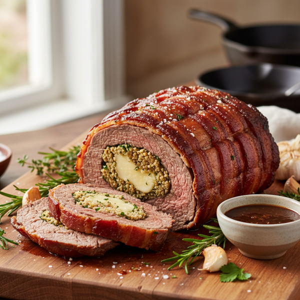Herbed Stuffed Beef Tenderloin with Bacon recipe