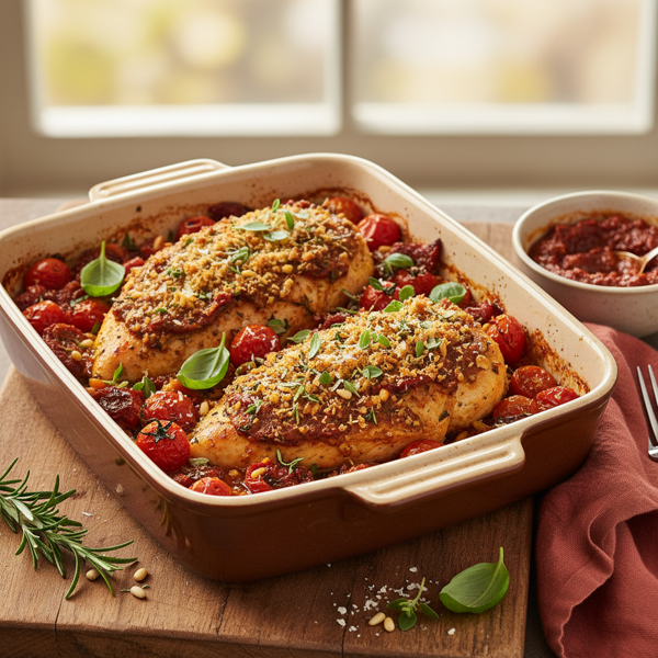 Herbed Sundried Tomato Pesto Chicken Bake recipe