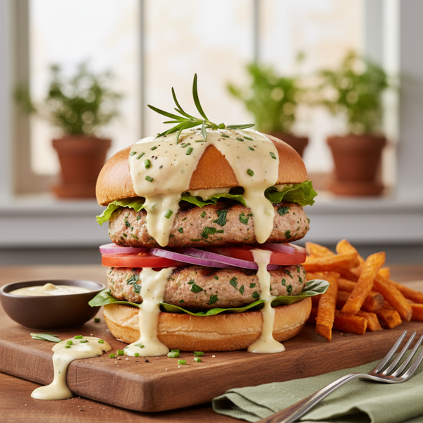 Herbed Tarragon Turkey Burgers with Bearnaise Drizzle recipe