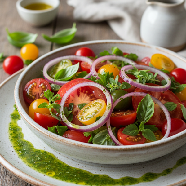 Herbed Tomato and Red Onion Salad with Basil Vinaigrette recipe