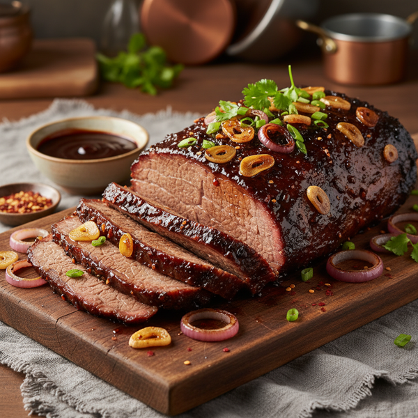 Hoisin-Glazed Brisket with Aromatic Garlic and Onion recipe