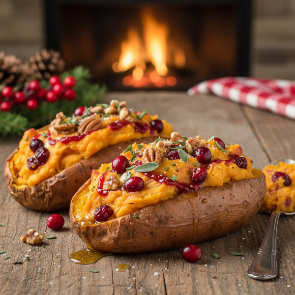 Holiday Harmony: Cranberry-Infused Twice-Baked Sweet Potatoes recipe